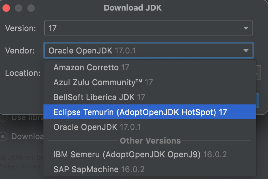 Figure A.9 Download JDK in IntelliJ IDEA.