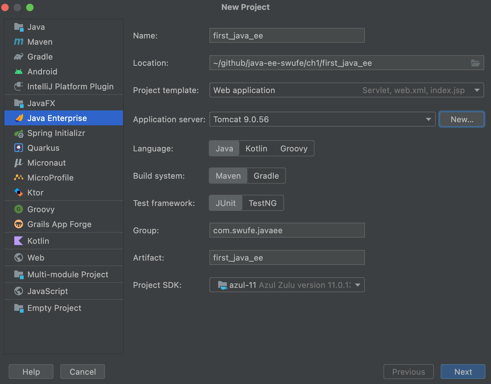 Figure 1.4 Create a Java web project.