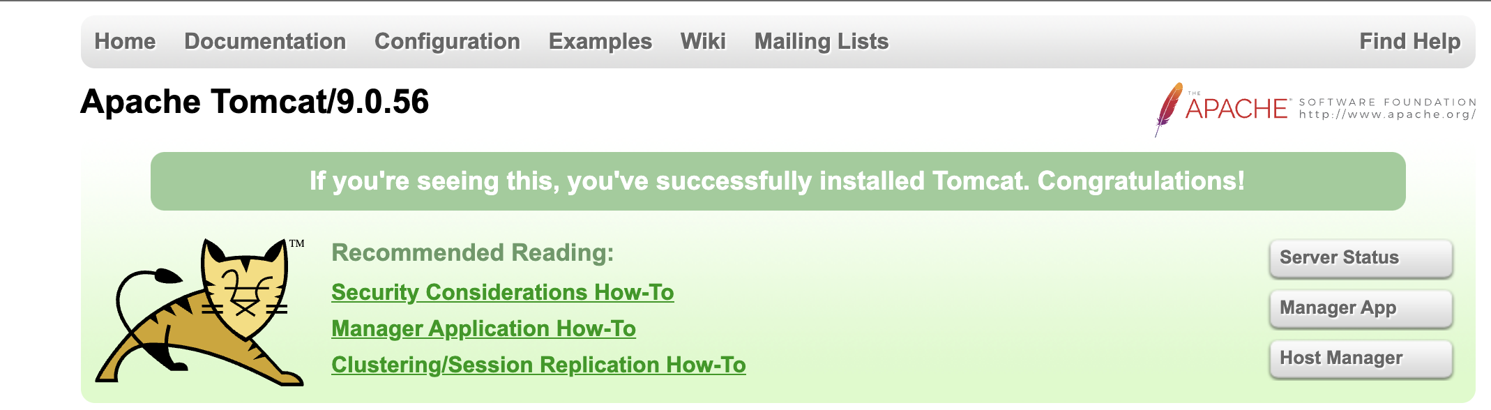 Figure 1.17 The welcome page of Tomcat.