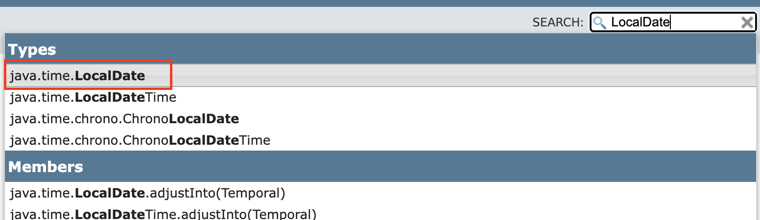 Figure 2.8 JDK documentation searching.