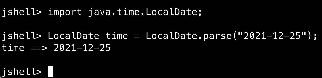 Figure 2.11 LocalDate in JShell.