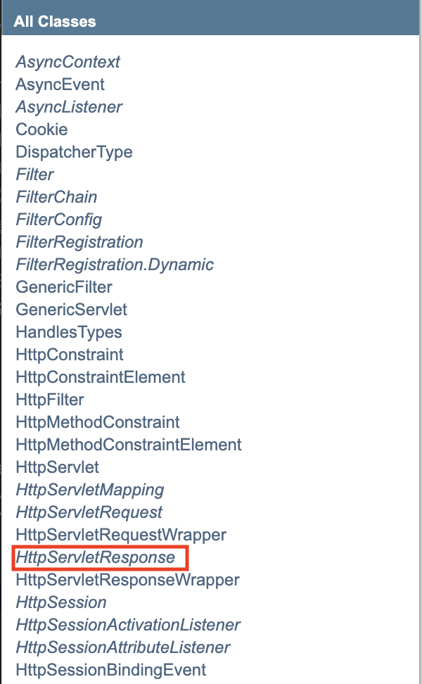 Figure 2.12 HttpServletResponse.