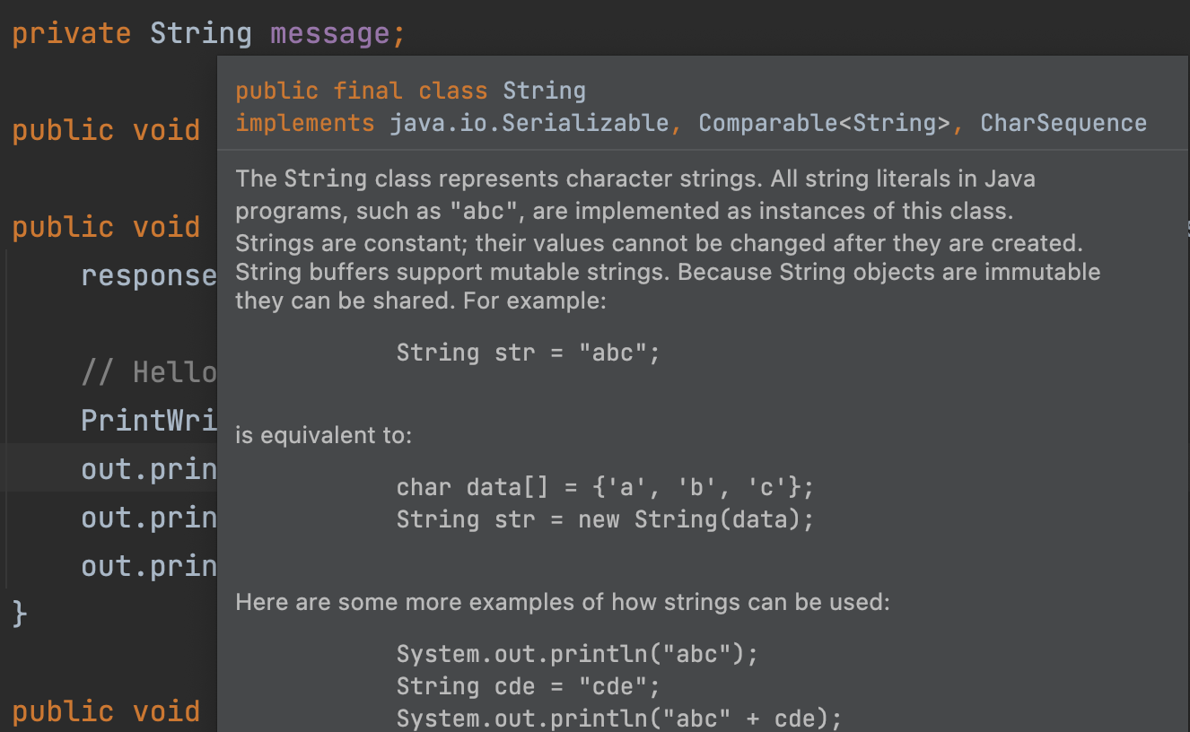 Figure 2.13 API summary of String.