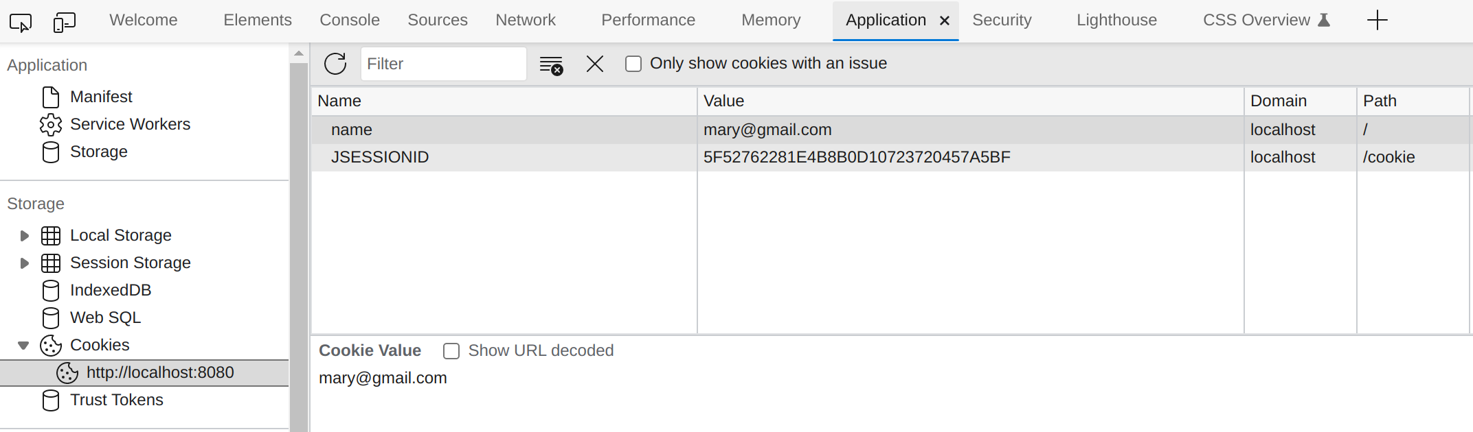 Figure 4.11 Add a cookie in the browser.