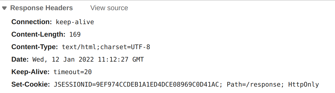 Figure 4.6 Set-cookie in response header.