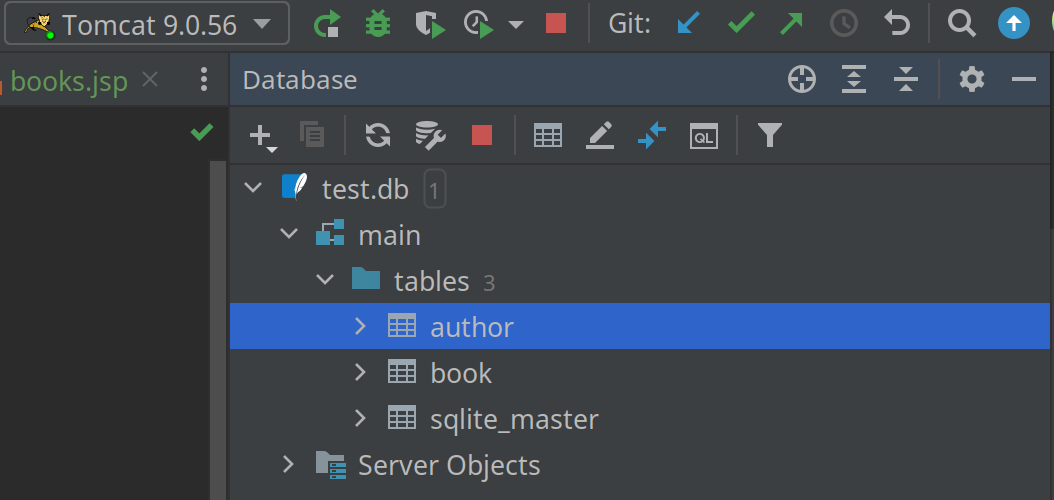 Figure 6.2 Database in IntelliJ IDEA.